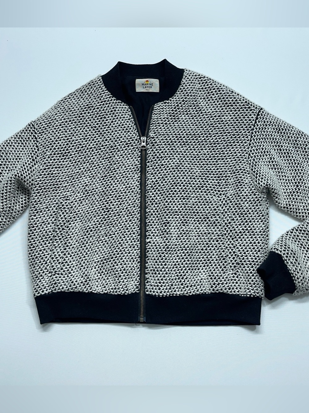 Marine Layer Crochet Knit Sweater Womens Size Small Full Zip Pockets Cotton Poly